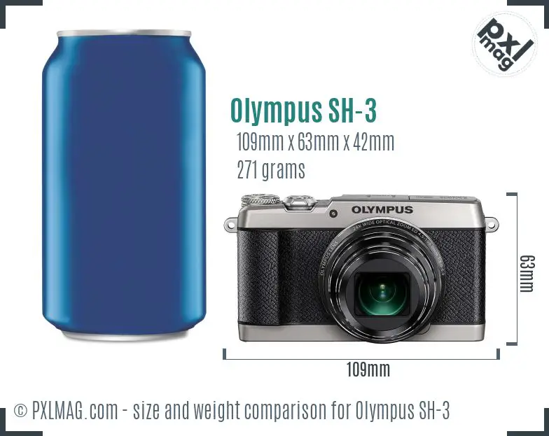 Olympus Stylus SH-3 dimensions scale