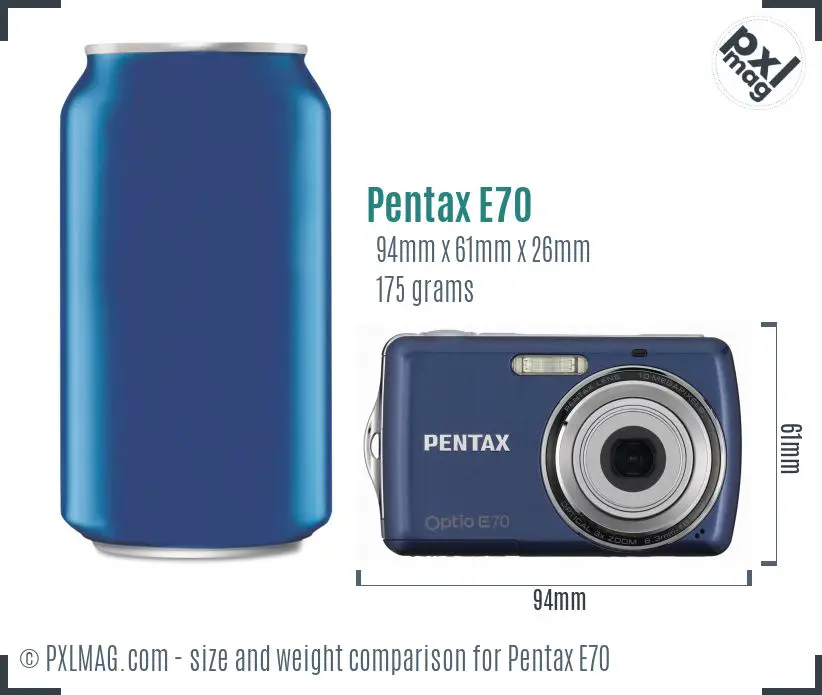 Pentax Optio E70 dimensions scale