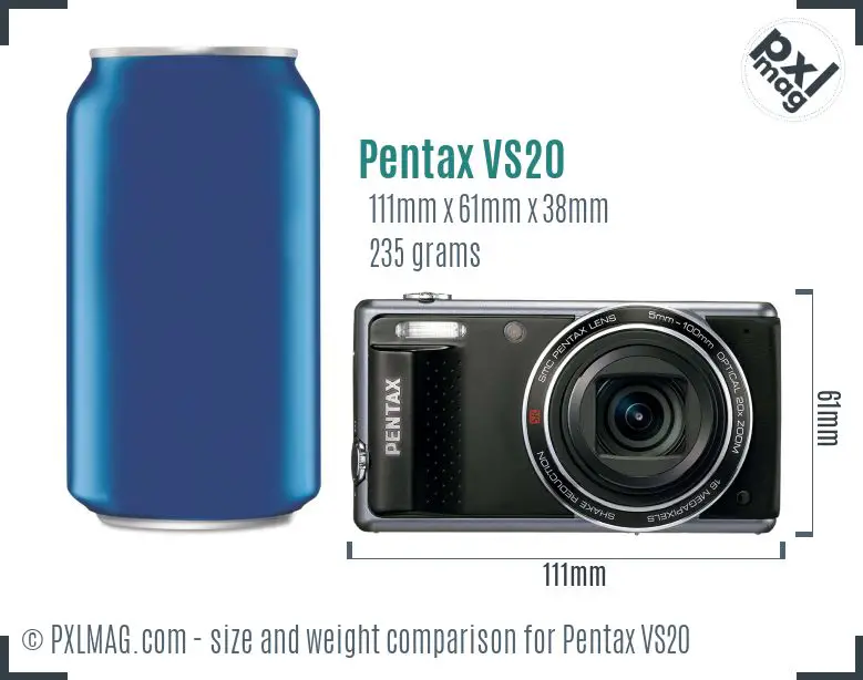 Pentax Optio VS20 dimensions scale