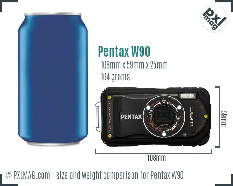 Pentax Optio W90 dimensions scale