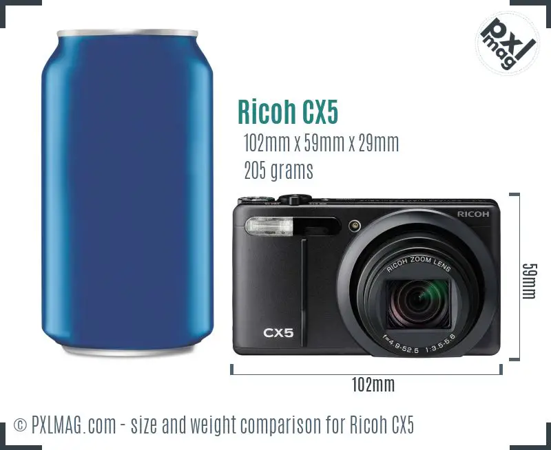 Ricoh CX5 dimensions scale