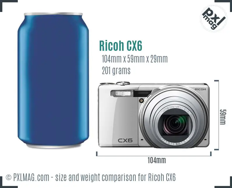 Ricoh CX6 dimensions scale
