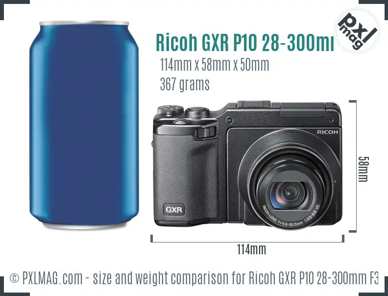 Ricoh GXR P10 28-300mm F3.5-5.6 VC dimensions scale