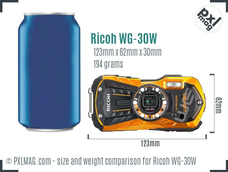 Ricoh WG-30W dimensions scale