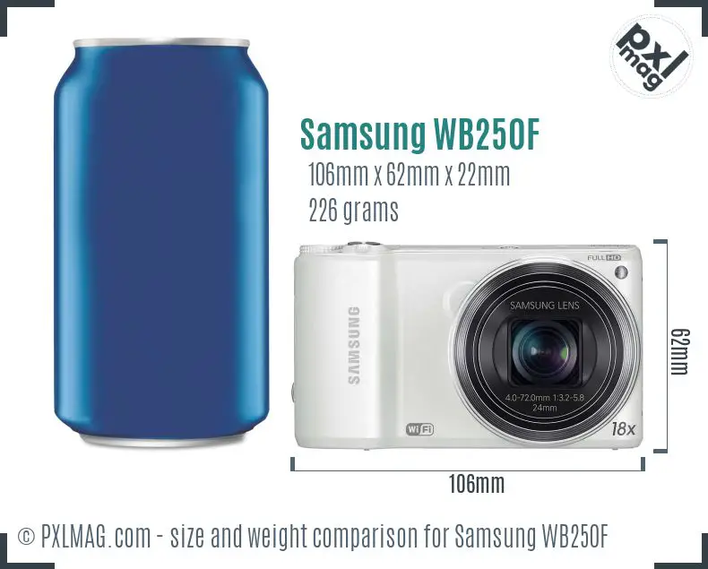 Samsung WB250F dimensions scale