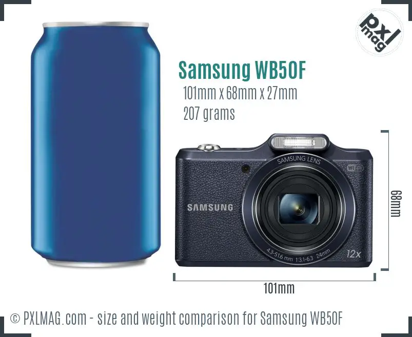 Samsung WB50F dimensions scale