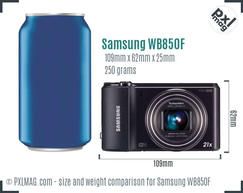 Samsung WB850F dimensions scale