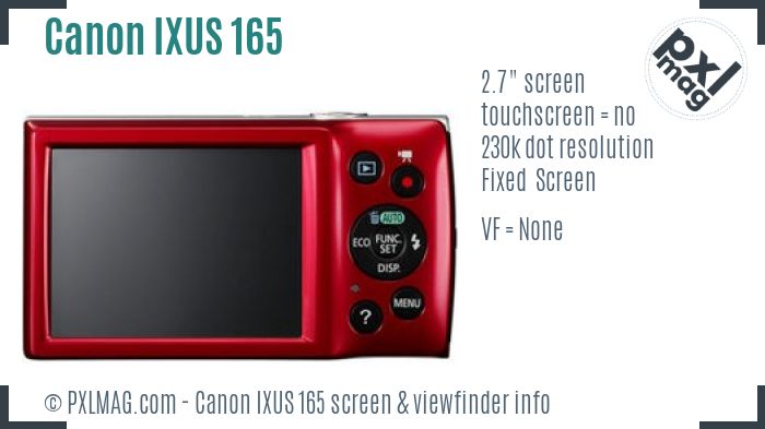 Canon IXUS 165 screen and viewfinder
