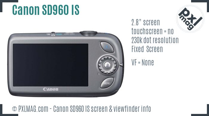 Canon PowerShot SD960 IS screen and viewfinder