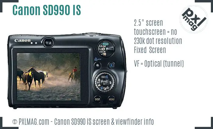 Canon PowerShot SD990 IS screen and viewfinder
