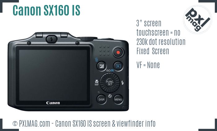 Canon PowerShot SX160 IS screen and viewfinder