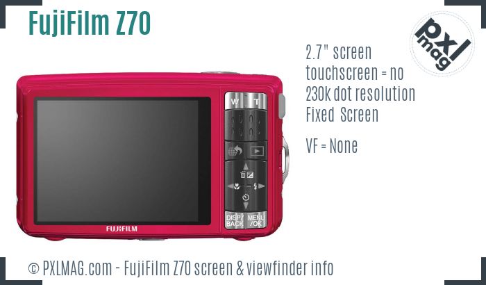 FujiFilm FinePix Z70 screen and viewfinder