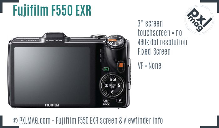 Fujifilm FinePix F550 EXR screen and viewfinder