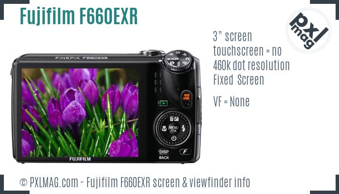 Fujifilm FinePix F660EXR screen and viewfinder