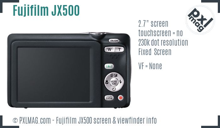 Fujifilm FinePix JX500 screen and viewfinder