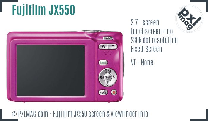 Fujifilm FinePix JX550 screen and viewfinder