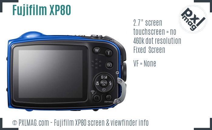 Fujifilm XP80 screen and viewfinder