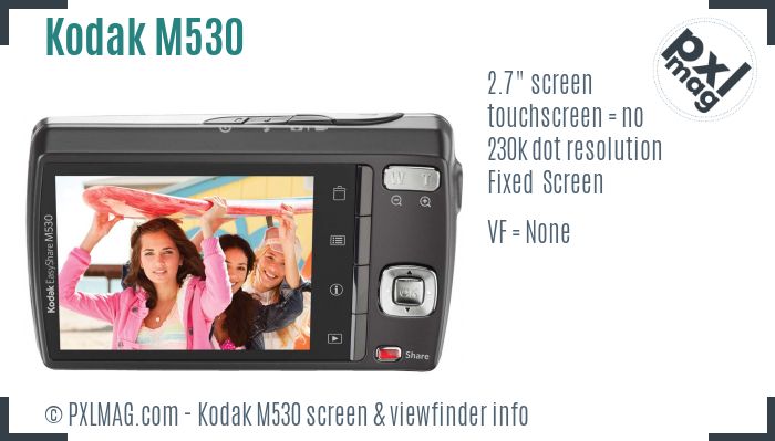 Kodak EasyShare M530 screen and viewfinder