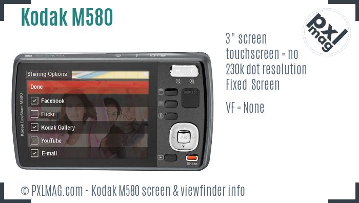 Kodak EasyShare M580 screen and viewfinder