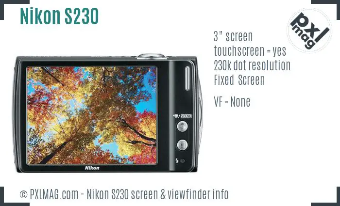 Nikon Coolpix S230 screen and viewfinder