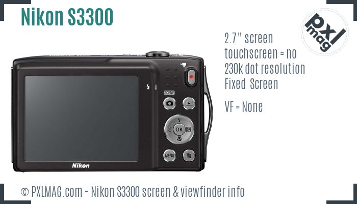 Nikon Coolpix S3300 screen and viewfinder