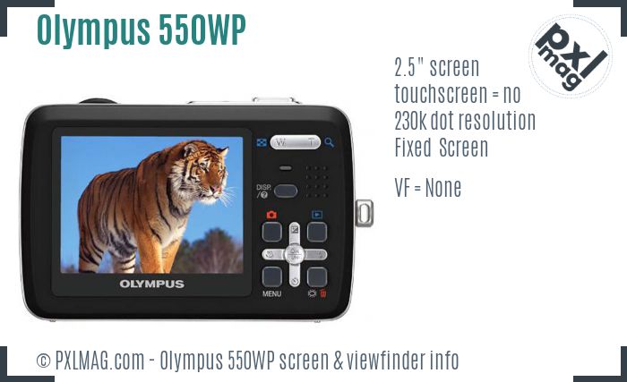 Olympus Stylus 550WP screen and viewfinder