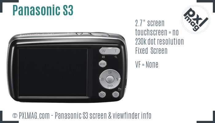 Panasonic Lumix DMC-S3 screen and viewfinder