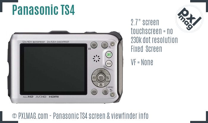 Panasonic Lumix DMC-TS4 screen and viewfinder