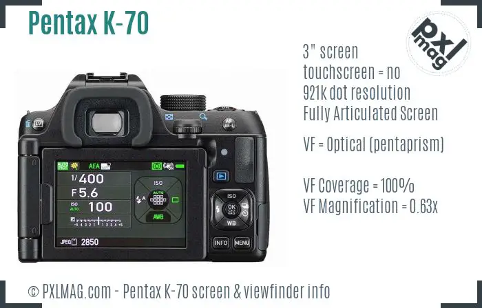 Pentax K-70 screen and viewfinder