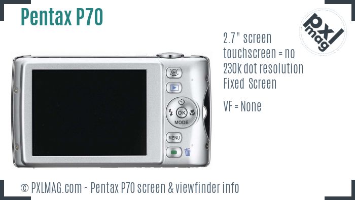 Pentax Optio P70 screen and viewfinder