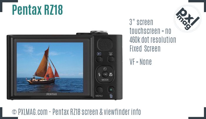 Pentax Optio RZ18 screen and viewfinder