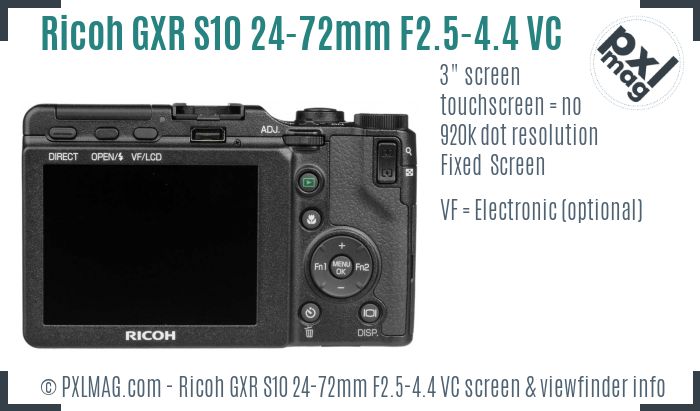 Ricoh GXR S10 24-72mm F2.5-4.4 VC screen and viewfinder