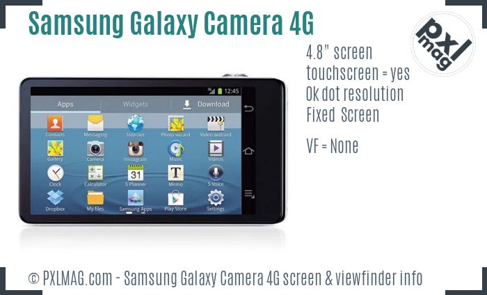 Samsung Galaxy Camera 4G screen and viewfinder