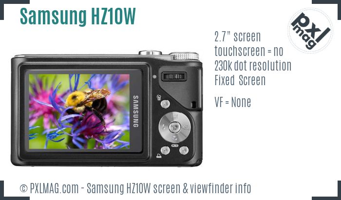 Samsung HZ10W screen and viewfinder