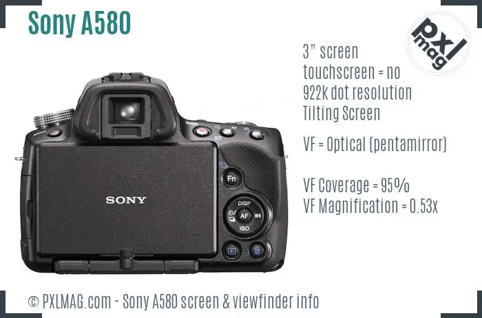 Sony Alpha DSLR-A580 screen and viewfinder