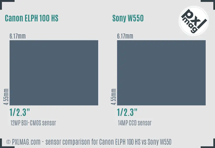 Canon ELPH 100 HS vs Sony W550 sensor size comparison