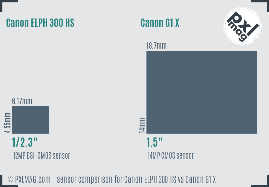 Canon ELPH 300 HS vs Canon G1 X sensor size comparison