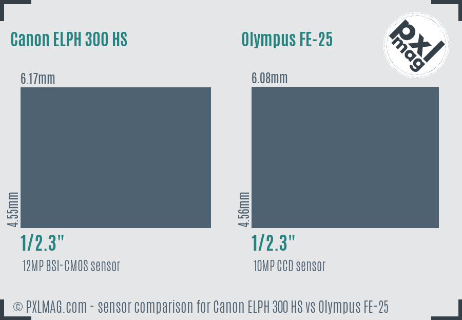 Canon ELPH 300 HS vs Olympus FE-25 sensor size comparison