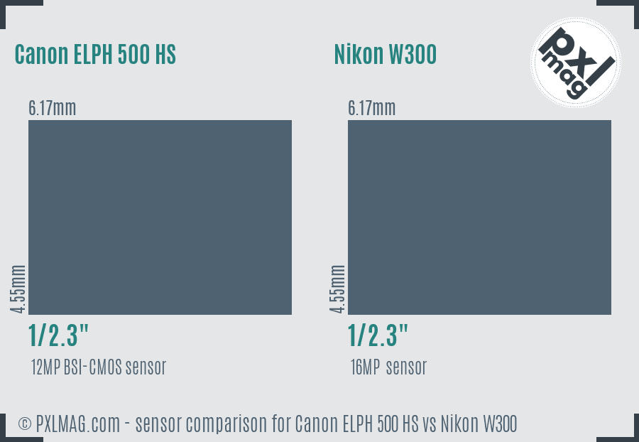 Canon ELPH 500 HS vs Nikon W300 sensor size comparison