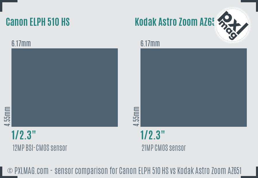 Canon ELPH 510 HS vs Kodak Astro Zoom AZ651 sensor size comparison