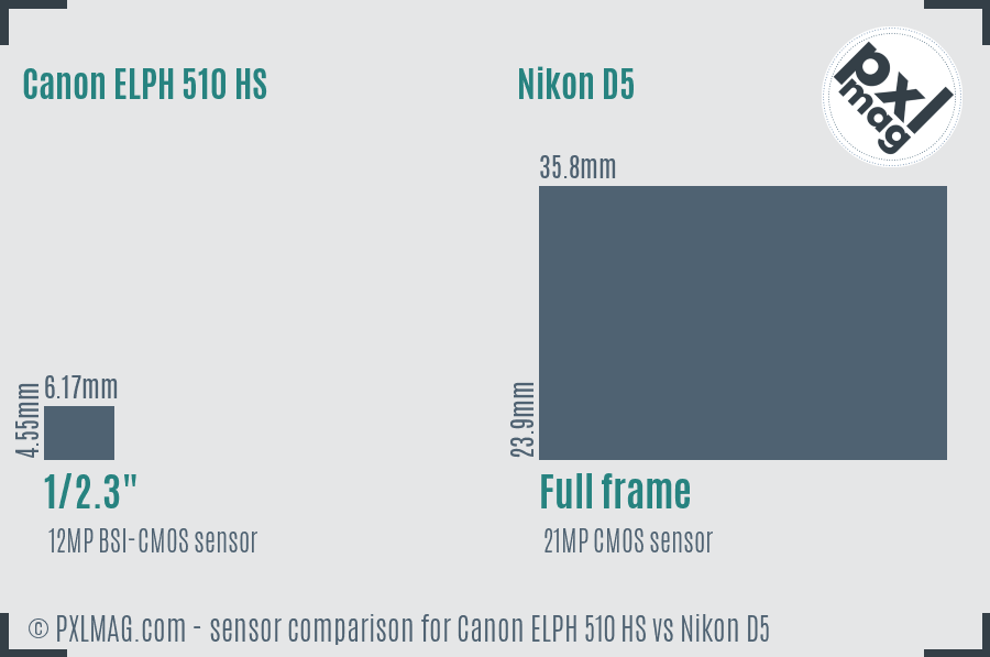 Canon ELPH 510 HS vs Nikon D5 sensor size comparison
