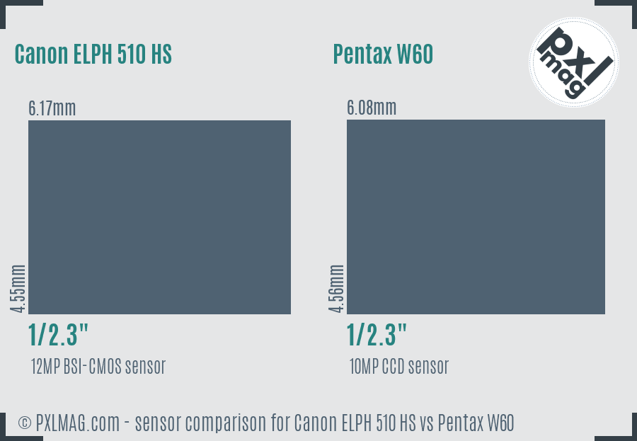 Canon ELPH 510 HS vs Pentax W60 sensor size comparison