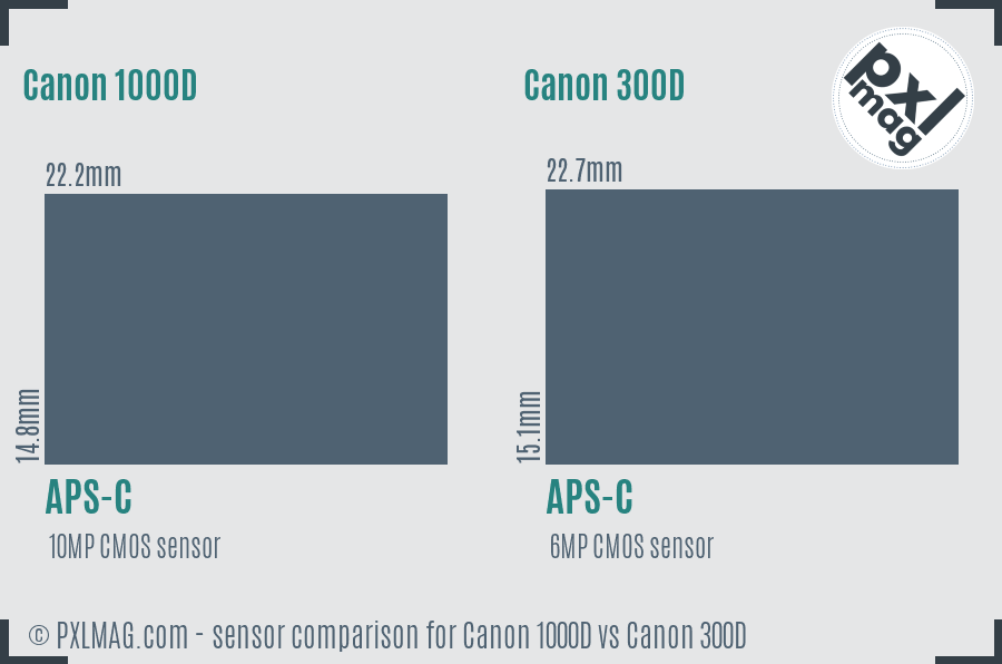 Canon 1000D vs Canon 300D sensor size comparison