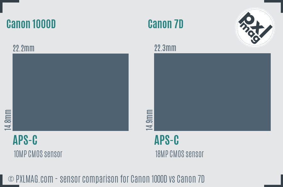 Canon 1000D vs Canon 7D sensor size comparison