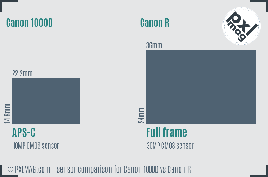 Canon 1000D vs Canon R sensor size comparison Canon 1000D vs Canon R sensor size comparison