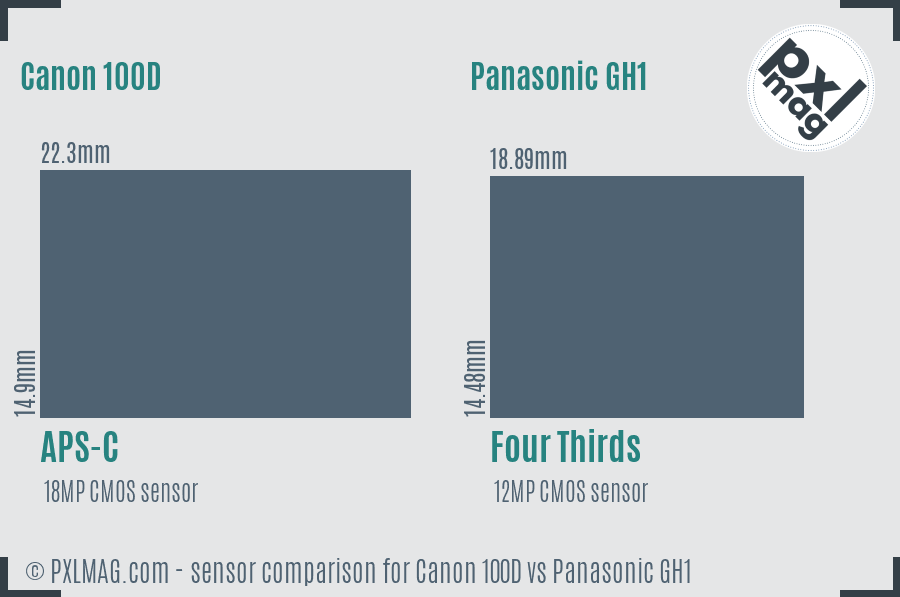Canon 100D vs Panasonic GH1 sensor size comparison