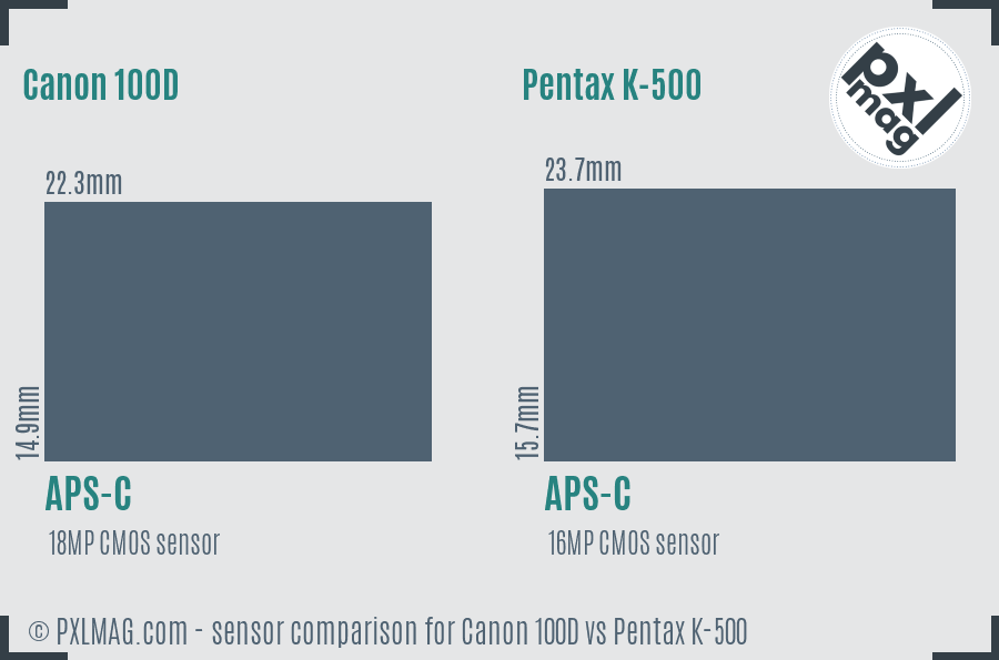 Canon 100D vs Pentax K-500 sensor size comparison