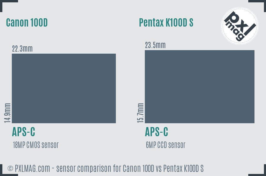 Canon 100D vs Pentax K100D S sensor size comparison