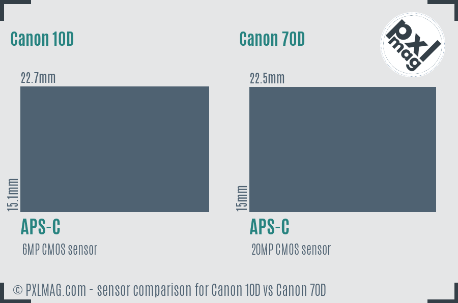 Canon 10D vs Canon 70D sensor size comparison