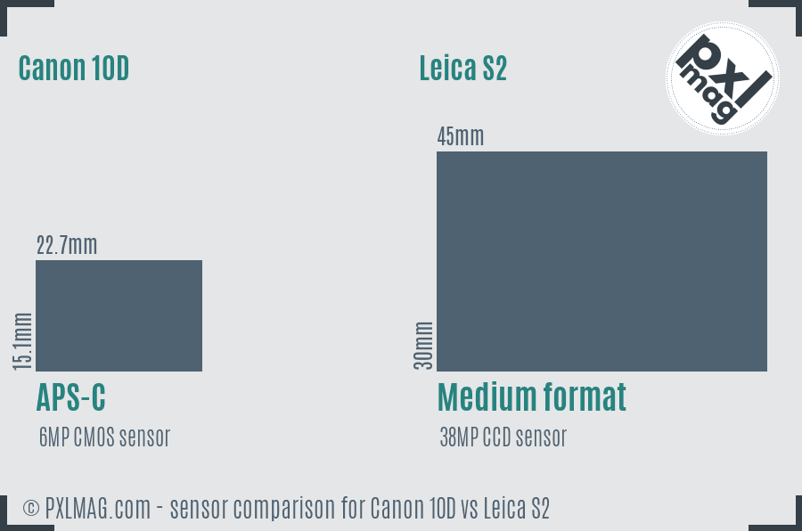 Canon 10D vs Leica S2 sensor size comparison